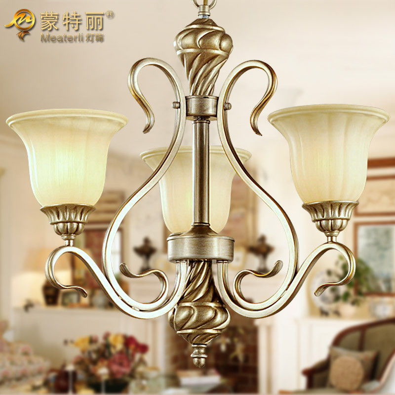 300W European Metal and Glass Chandelier With Lamp Shades 3 Light