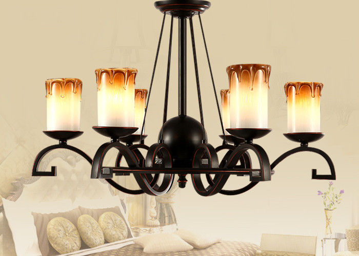 Candle Type Wrought Iron Art Deco Chandelier with Iron and Glass , Modern or Traditional