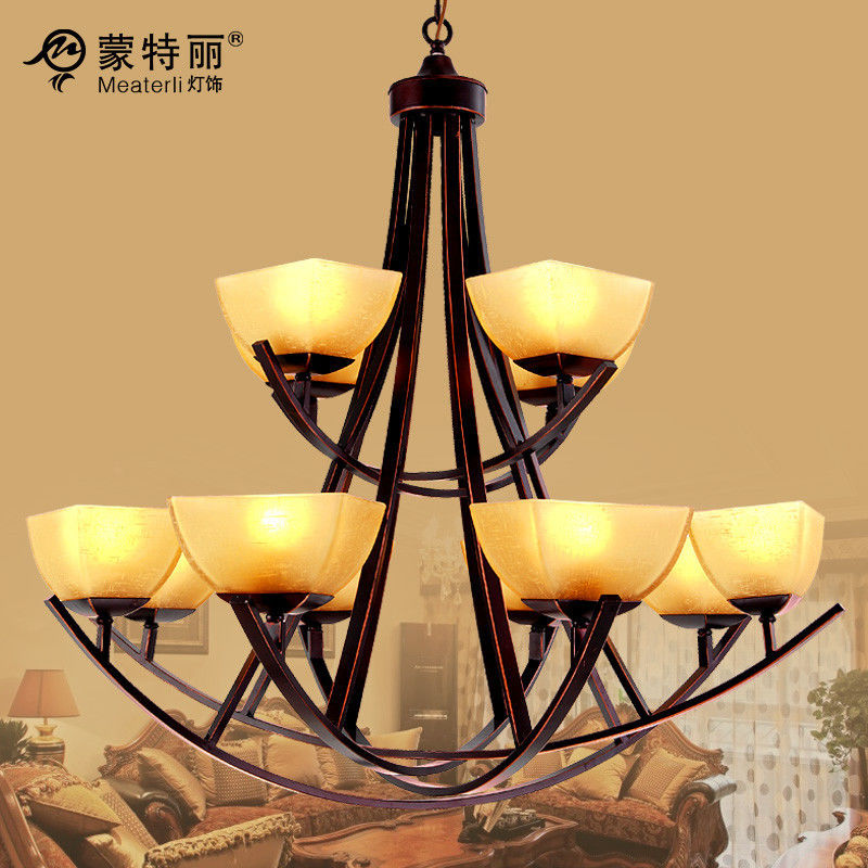 2 Layers 12 Heads Contemporary &amp; Traditional Wrought Iron Chandelier Cream Shade