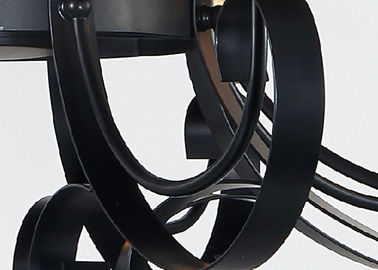 Black 8 Light Home Decorative Wrought Iron Chandelier With Amber Glass Shade