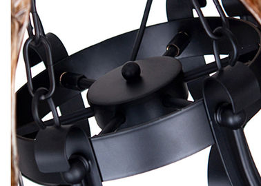 Black 8 Light Home Decorative Wrought Iron Chandelier With Amber Glass Shade