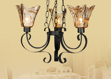 64cm Height Big Retro Wrought Iron Amber Glass Chandelier Lights / Lamp for Bathroom