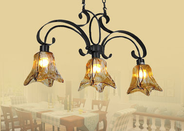 Amber Glass Shade Wrought Iron Chandelier Unique / Rustic / Retro Style 3 Light , E27 Base