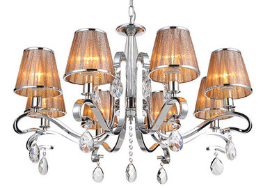 Coffee Fabric Shade Luxury Crystal Chandelier 8 Lights for Hotel / Villa / Dining Room