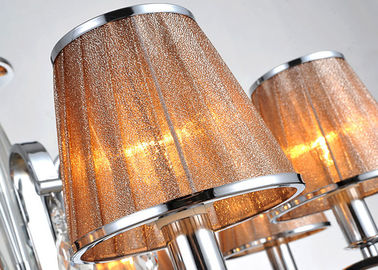 Coffee Fabric Shade Luxury Crystal Chandelier 8 Lights for Hotel / Villa / Dining Room