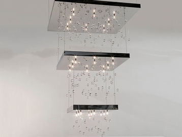 Luxury Crystal Chandelier Lighting , Hotel Chandeliers With Three Layer Lighting Fixtures