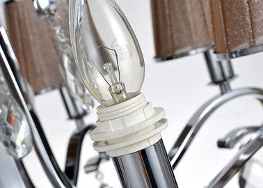 Chrome 5 Light Indoor Luxury Contemporary Chandeliers Light / Lamp With Fabric Shade