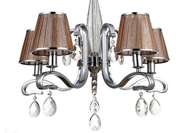 Chrome 5 Light Indoor Luxury Contemporary Chandeliers Light / Lamp With Fabric Shade