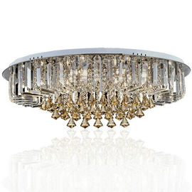 Custom Round Luxury Crystal Ceiling Light With Glass Pearl Drop for Home / Living room
