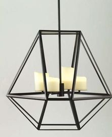 Glass Candle Inside Led Chandelier Lights , Wide Black Iron Cage Pendant Lamp