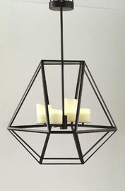 Glass Candle Inside Led Chandelier Lights , Wide Black Iron Cage Pendant Lamp