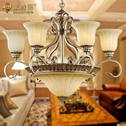 Glass Hanging Funky Wrought Iron Chandeliers , Large Pendant Lamp