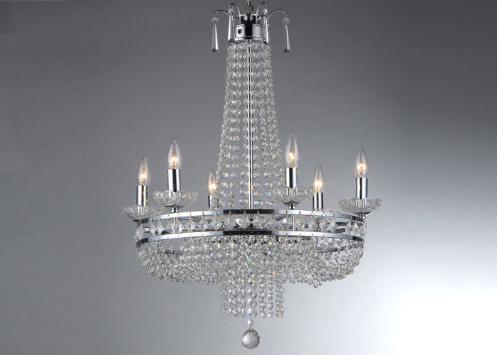Chrome Modern Pendant 6 Crystal Candle Chandelier For Dining Rooms