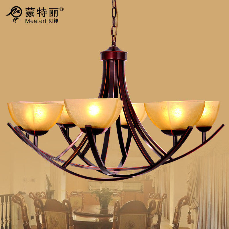 8 Head Contemporary Wrought Iron Chandelier Dull Black With Bordeaux Side-Wiping