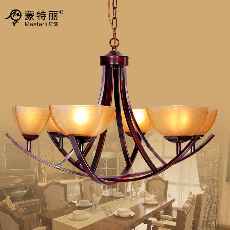 6Heads Modern &amp; Traditional Wrought Iron Chandelier Cream Shade For Living Room