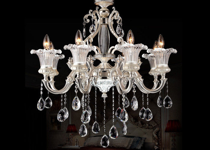 8 Light Pearl Silver Zinc Pendant Light , Luxurious European style Crystal Modern Chandelier