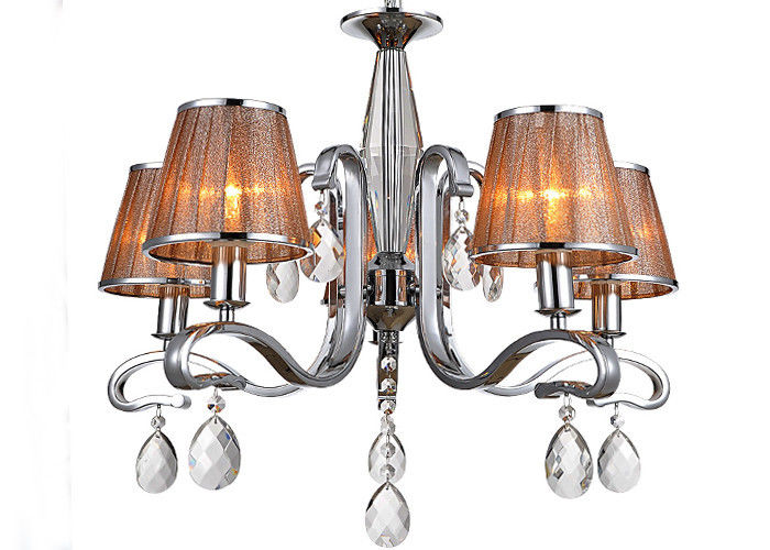 Chrome 5 Light Indoor Luxury Contemporary Chandeliers Light / Lamp With Fabric Shade