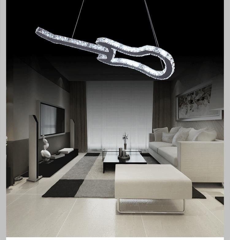 Minimalist fashion creative LED chandelier lights modern guitar Crystal Hotel double mirror stainless steel chandelier